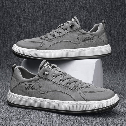 Graue Herren-Sneaker, Leder, sportlich, rutschfest, modisch, bequem, Freizeit, Schuhe.