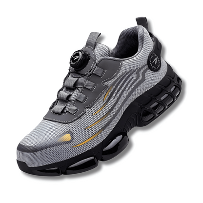 Grauer Sportschuh mit schwarzer Sohle, atmungsaktiv, modisches Design, Herren Sneaker.