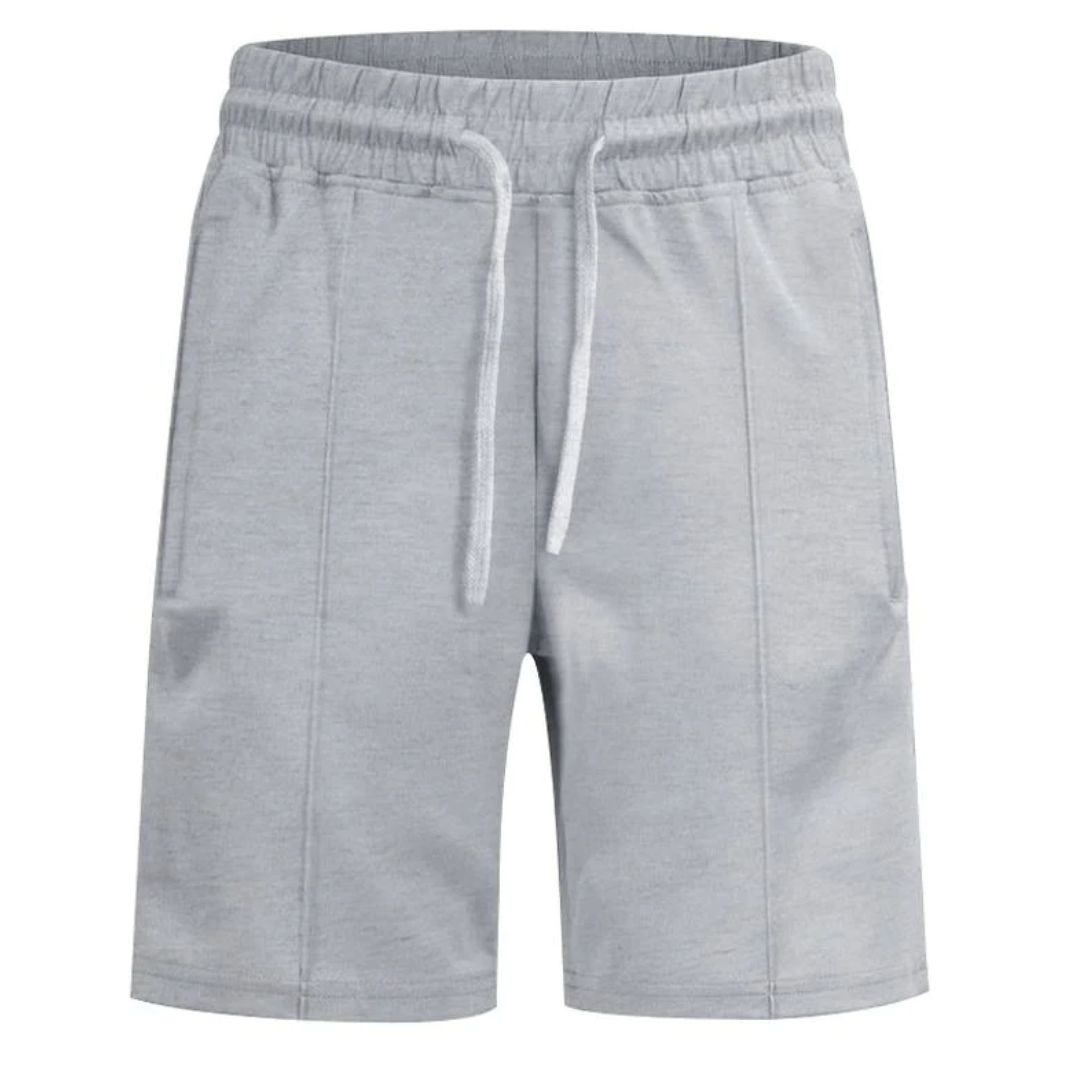 Graue Herren-Shorts aus Baumwolle mit Kordelzug, bequem und modisch für Freizeitkleidung.
