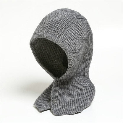 Graue gestrickte Kapuze aus Baumwolle, unisex, warm, ideal für Winter, Outdoor-Aktivitäten.