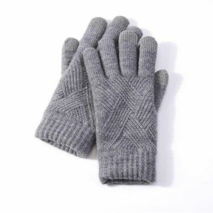 Graue Strickhandschuhe aus Wolle, warm, wintertauglich, modisch, für Damen und Herren.