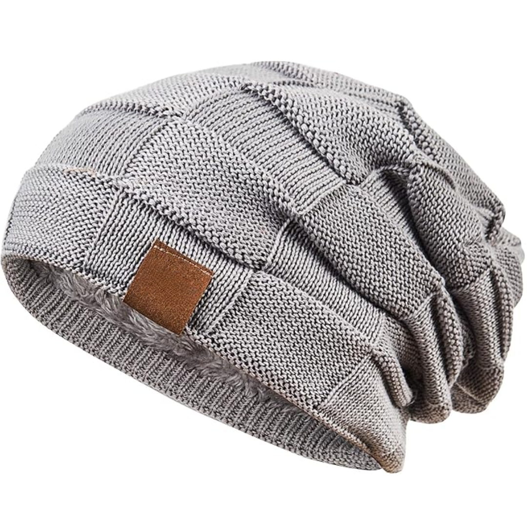 Graue Strickmütze aus Baumwolle, lässiger Stil, ideal für Herbst und Winter, Unisex-Design.