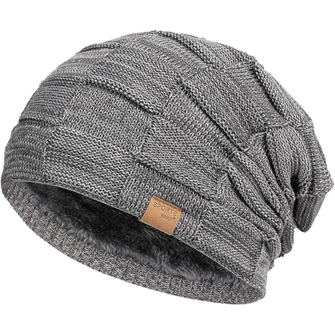 Graue Strickmütze aus Baumwolle, warm, modisch, für Herren und Damen, Winteraccessoire.