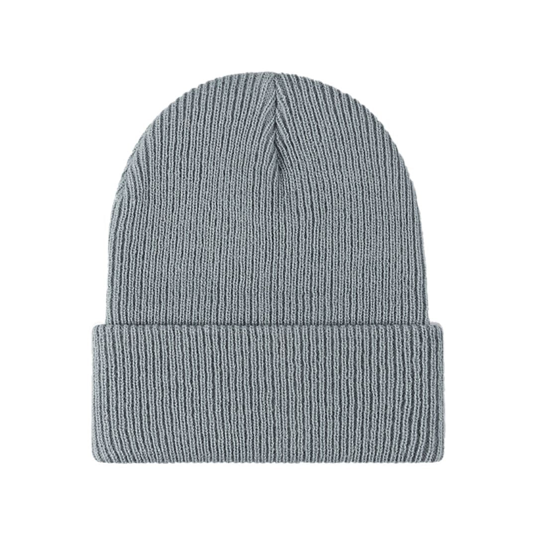 Graue Strickmütze aus Wolle, Unisex, warm, modisch, ideal für Winter, Freizeitkleidung.