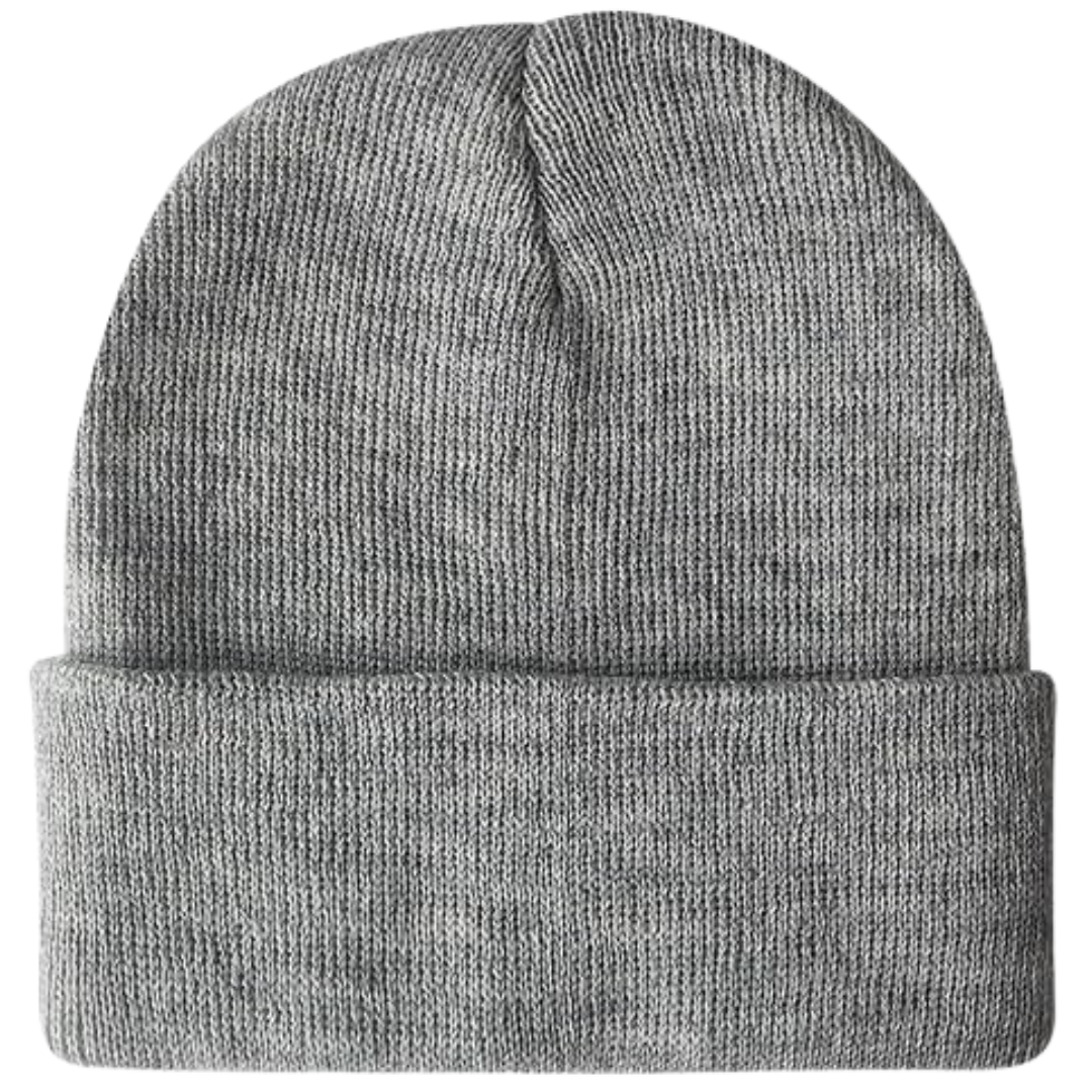 Graue Strickmütze aus Wolle, Unisex, warm, modisch, ideal für Winter, Freizeitkleidung.