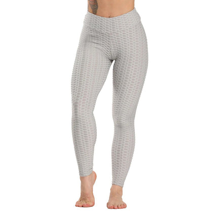 Graue Damen-Leggings mit Wabenmuster, hoch tailliert, elastisch, ideal für Fitness und Yoga.