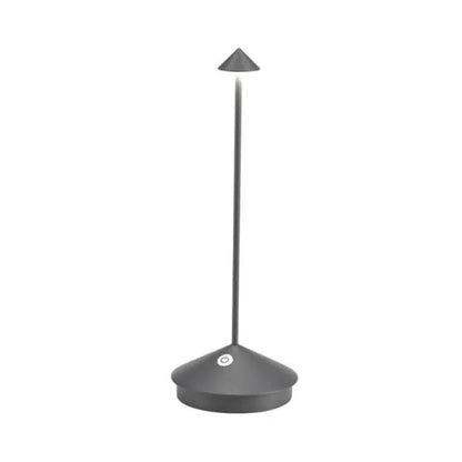 Moderne graue LED-Tischlampe, schlankes Design, energiesparend, ideal für Büro oder Wohnzimmer.