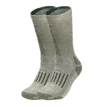 Graue Thermosocken aus Wolle, atmungsaktiv und warm, ideal für Outdoor-Aktivitäten.