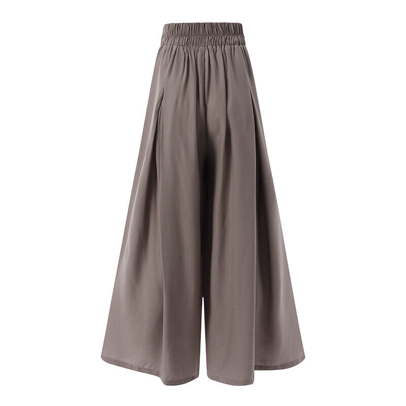 Weite Damenhose, grau, elastischer Bund, modisch, bequem, Sommerkleidung, lässig.
