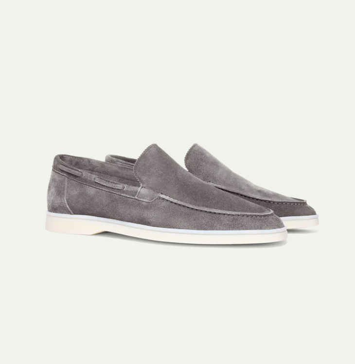 Graue Herren-Lederloafer, Wildleder, rutschfeste Sohle, elegantes Design, bequemes Schuhwerk.