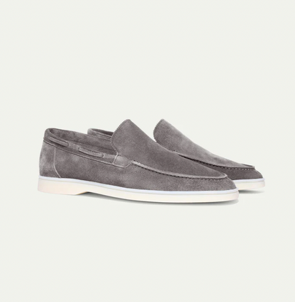 Graue Herren-Lederloafer, Wildleder, rutschfeste Sohle, elegantes Design, bequemes Schuhwerk.