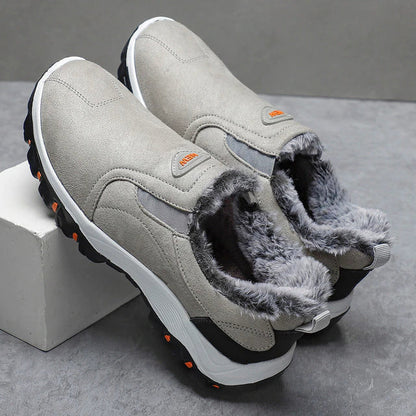 Graue Herren-Winterschuhe mit Kunstfellfutter, rutschfeste Sohle, Outdoor-Sneaker.