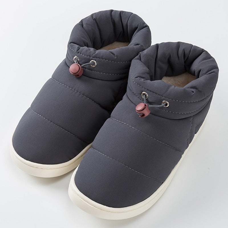 Dunkelgraue Winter-Hausschuhe, warm, gepolstert, rutschfest, Unisex, gemütlich, für Zuhause.