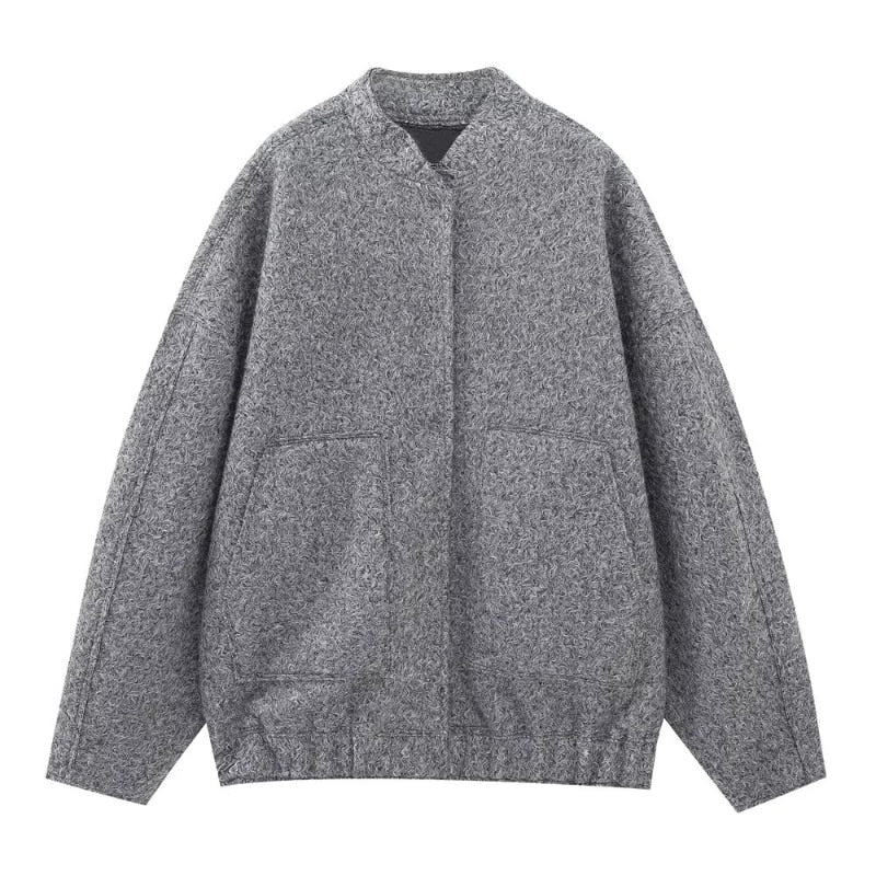 Graue Wolljacke für Herren, lässig, warm, modisch, mit Taschen, ideal für Herbst und Winter.