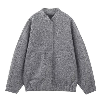 Graue Wolljacke für Herren, lässig, warm, modisch, mit Taschen, ideal für Herbst und Winter.