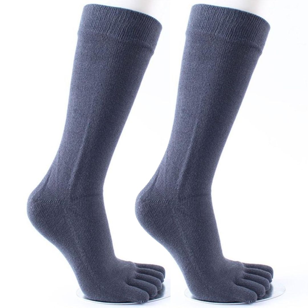Graue Zehensocken aus Baumwolle, knielang, atmungsaktiv, für Damen und Herren.