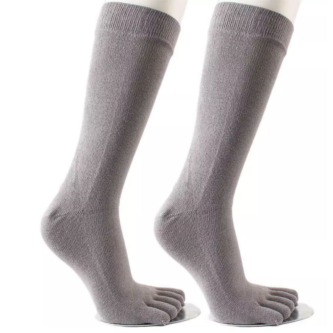Graue Zehensocken aus Baumwolle, knielang, atmungsaktiv, für Damen und Herren.