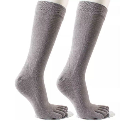 Graue Zehensocken aus Baumwolle, knielang, atmungsaktiv, für Damen und Herren.