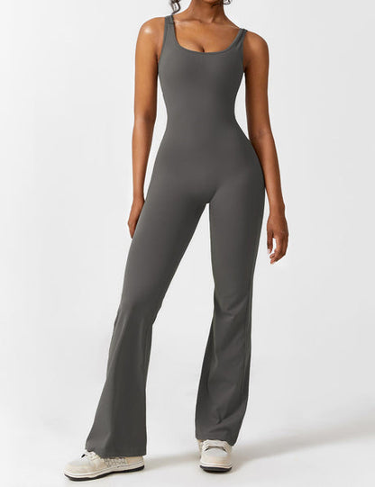 Grauer Damen-Bodysuit, ärmellos, figurbetont, aus Stretchmaterial, modisch, bequem.