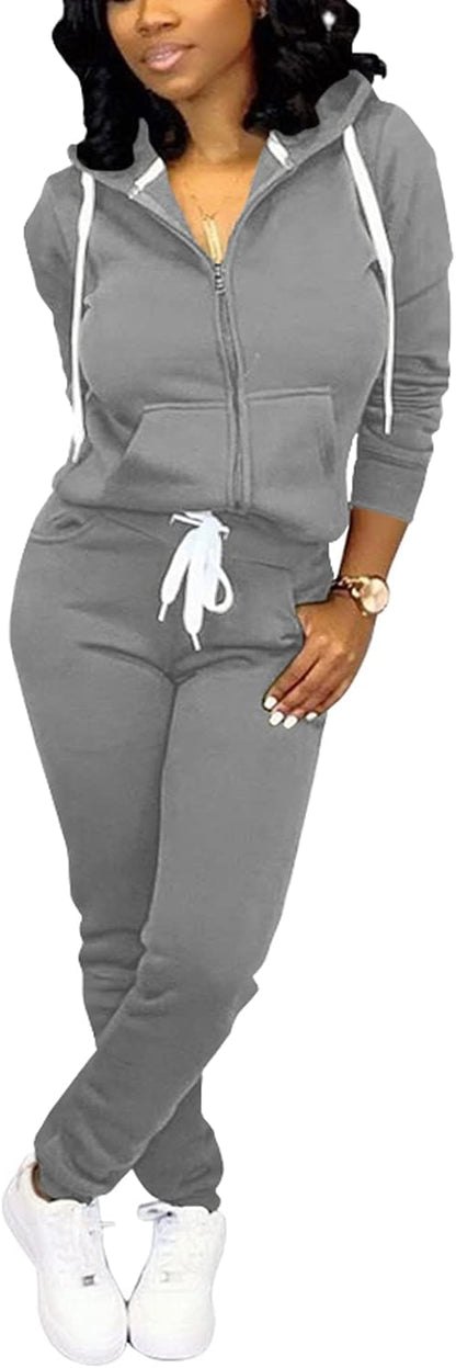 Damen Jogginganzug grau, Kapuzenpullover mit Reißverschluss, Freizeitmode, bequem, sportlich.