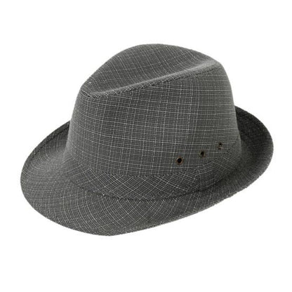 Grauer Fedora-Hut aus Stoff, klassisches Design, Herrenmode, stilvoller Kopfbedeckungstrend.