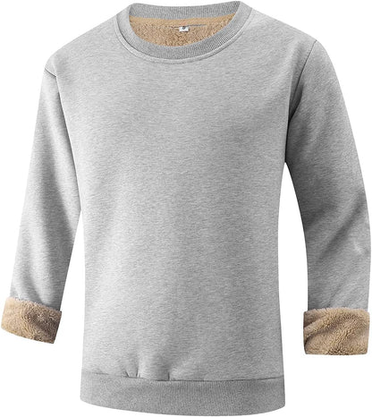 Grauer Herrenpullover mit Fleece-Innenfutter, langärmelig, warm, bequem, modisch.