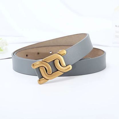 Grauer Ledergürtel mit goldener Schnalle, modisches Accessoire, elegantes Design.
