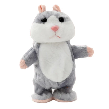 Grauer Plüsch-Hamster, stehende Position, weiches Spielzeug, Kinder, Geschenkidee.
