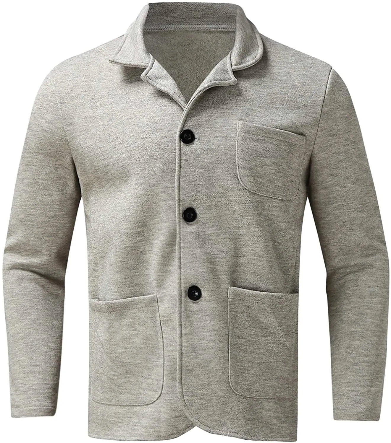 Grauer Herren-Cardigan, Baumwolle, Knopfleiste, Taschen, lässig, modisch, bequem.