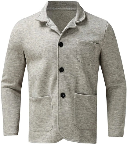 Grauer Herren-Cardigan, Baumwolle, Knopfleiste, Taschen, lässig, modisch, bequem.