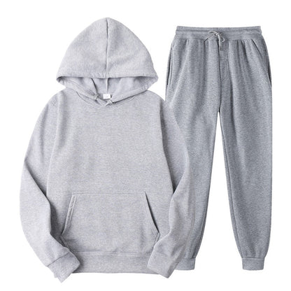 Grauer Kapuzenpullover und Jogginghose Set, Baumwolle, bequem, Freizeitkleidung, Unisex.