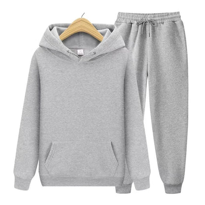 Grauer Kapuzenpullover und Jogginghose Set, Baumwolle, Unisex, bequem, Freizeitkleidung.