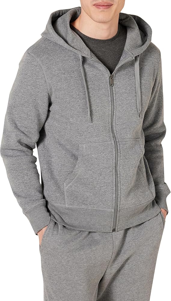 Grauer Kapuzenpullover Herren, Reißverschluss, Baumwolle, Freizeitmode, bequem, sportlich.