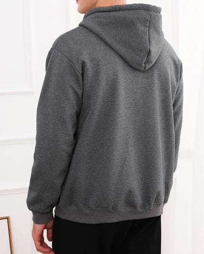 Grauer Kapuzenpullover Herren, Baumwolle, lässig, warm, modisch, Rückansicht, Herbstmode.