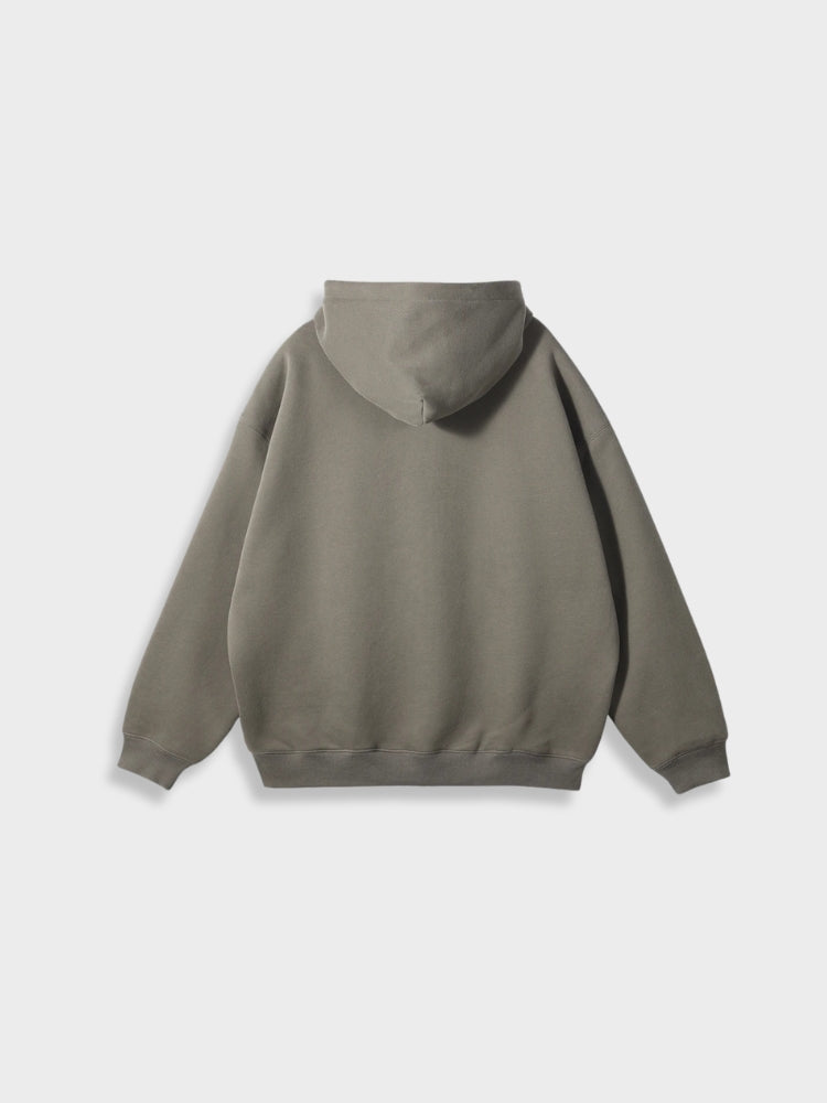 Grauer Kapuzenpullover aus Baumwolle, Rückansicht, lässiger Stil, Unisex-Mode.