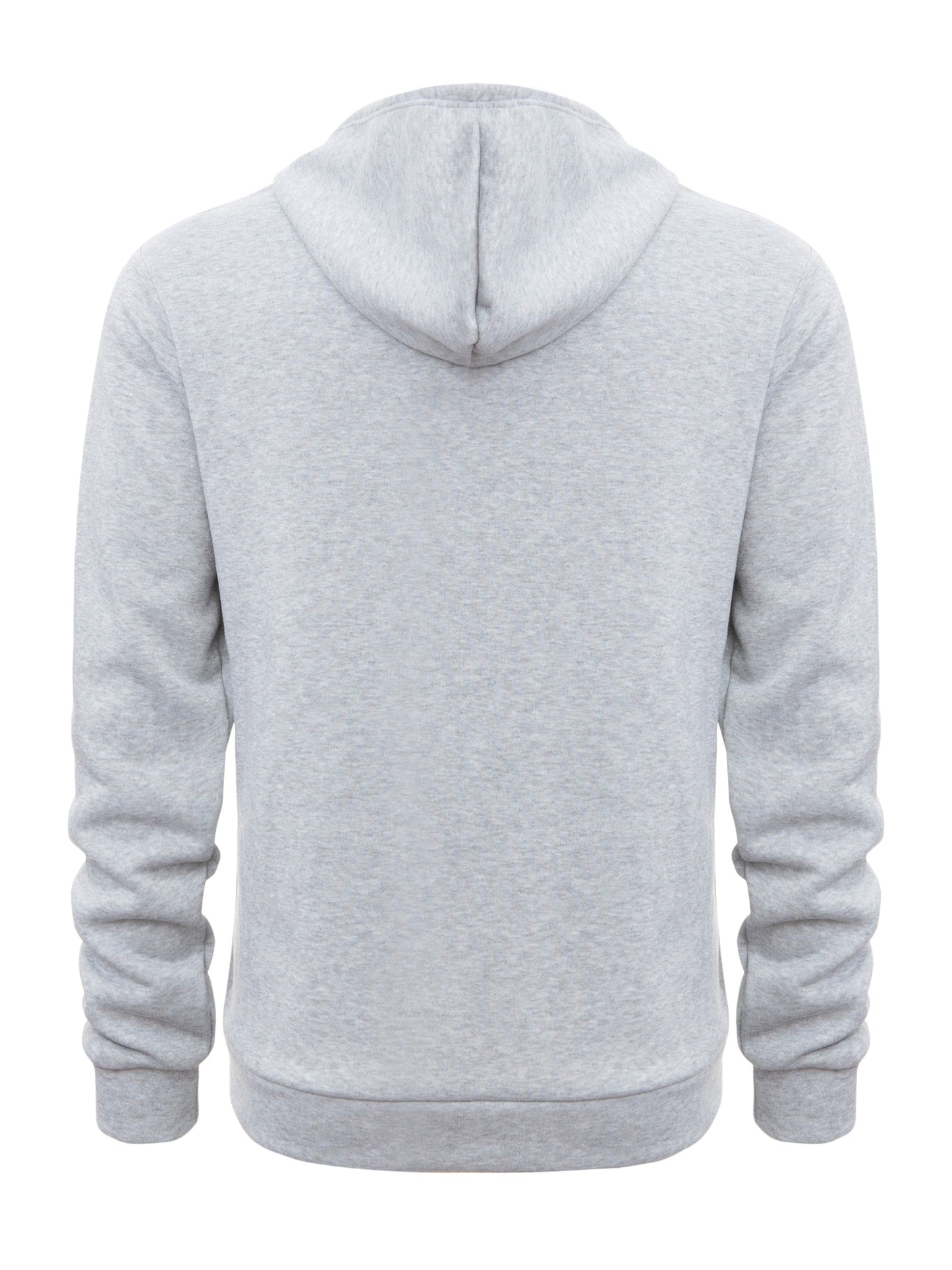Grauer Kapuzenpullover aus Baumwolle, Rückansicht, Unisex, bequem, lässig, modisch.