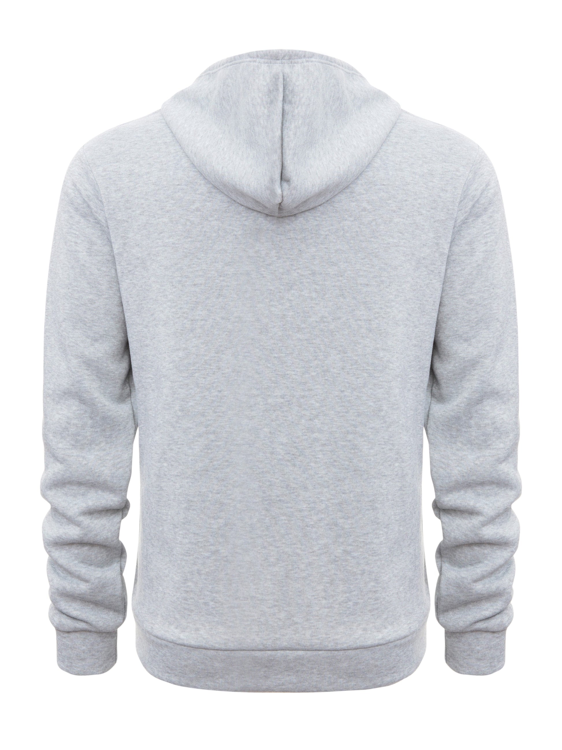 Grauer Kapuzenpullover aus Baumwolle, Rückansicht, Unisex, bequem, lässig, modisch.