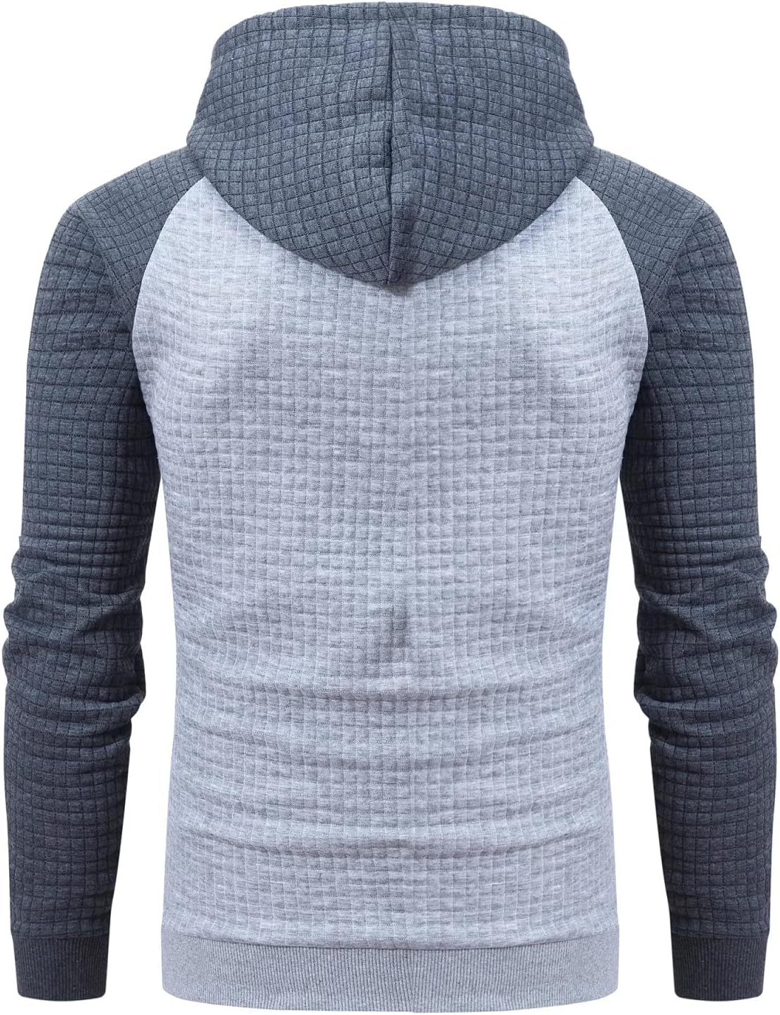 Grauer Kapuzenpullover für Herren, kariertes Design, Langarm, Baumwolle, modisch, bequem.