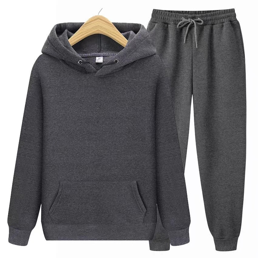 Grauer Kapuzenpullover und Jogginghose Set, Unisex, Baumwolle, bequem, Freizeitkleidung.