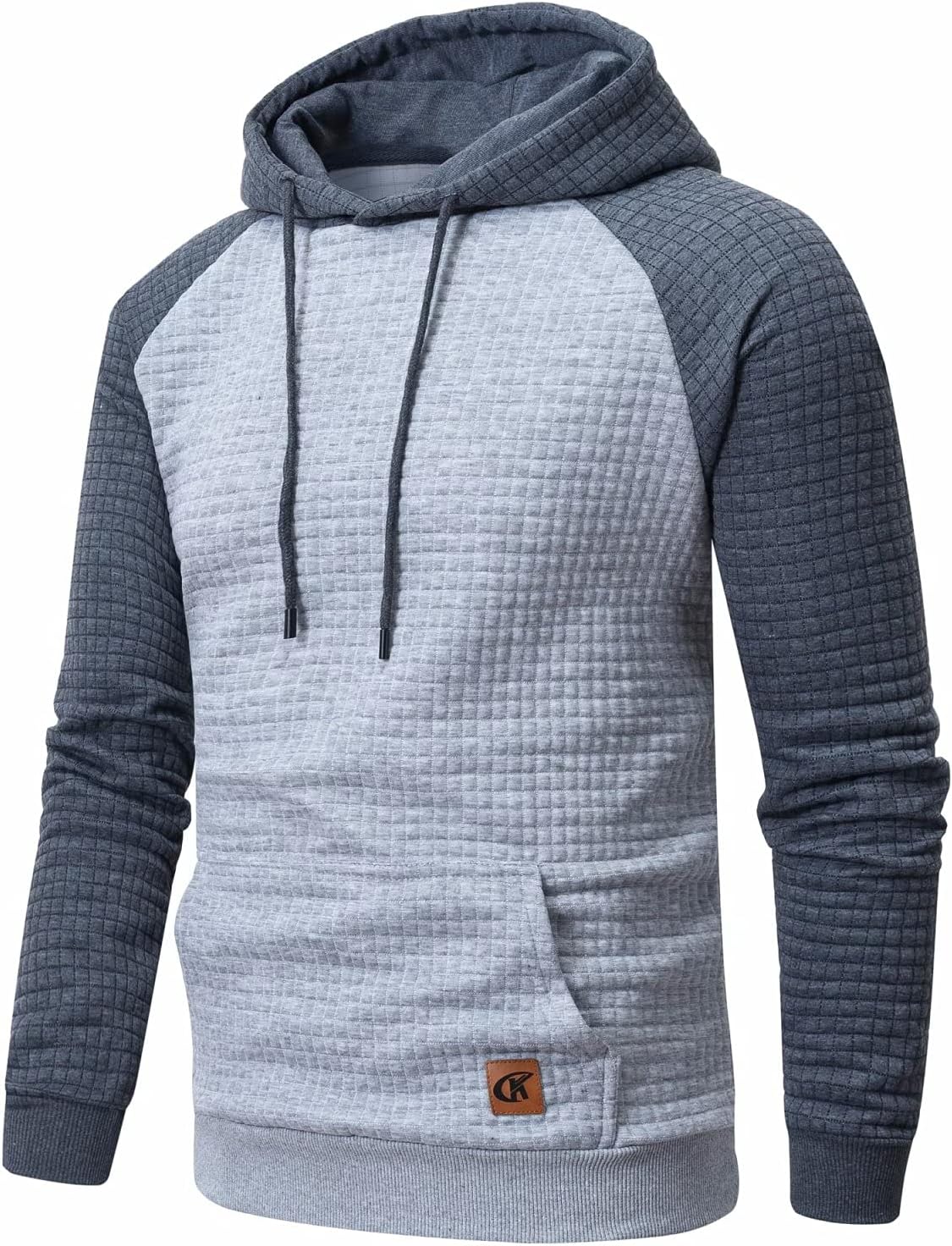 Grauer Kapuzenpullover für Herren, kariertes Design, Baumwolle, Freizeitmode, Langarm.