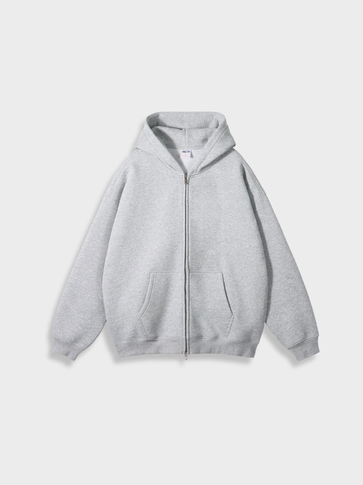 Grauer Kapuzenpullover mit Reißverschluss, Baumwolle, Unisex, lässig, bequem, modisch.