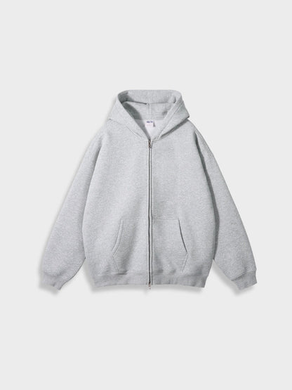 Grauer Kapuzenpullover mit Reißverschluss, Baumwolle, Unisex, lässig, bequem, modisch.