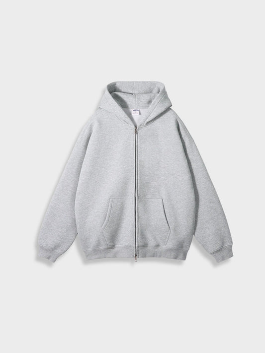 Grauer Kapuzenpullover mit Reißverschluss, Baumwolle, Unisex, lässig, bequem, modisch.