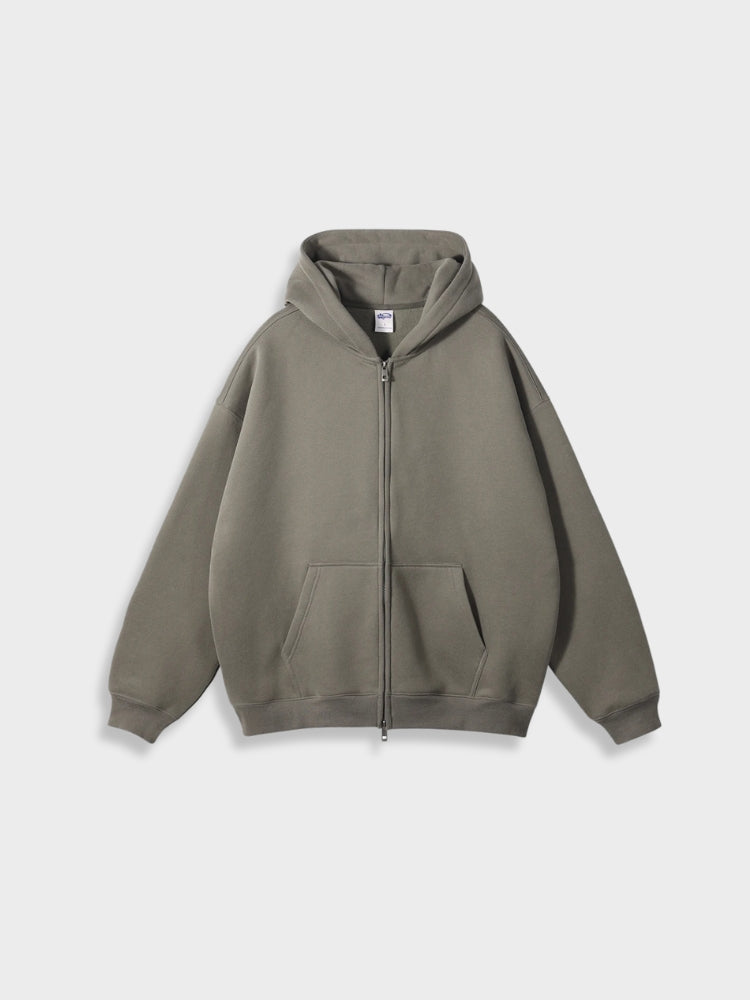Grauer Kapuzenpullover mit Reißverschluss, Baumwolle, Unisex, lässig, modisch, bequem.