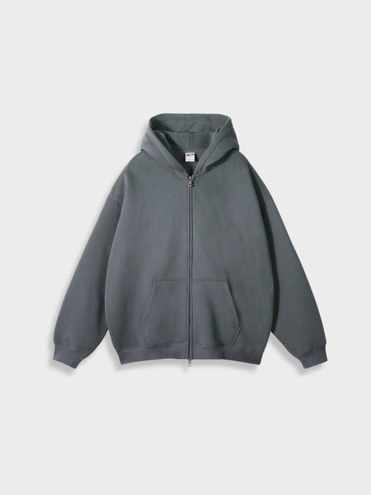Grauer Kapuzenpullover mit Reißverschluss, Unisex, Baumwolle, lässig, modisch, bequem.