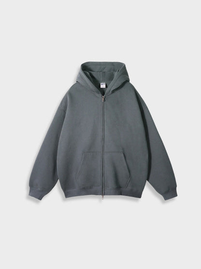 Grauer Kapuzenpullover mit Reißverschluss, Unisex, Baumwolle, lässig, modisch, bequem.