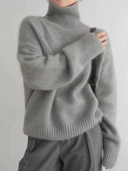 Graue Damen-Kaschmir-Rollkragenpullover, Herbst Winter 2023, weiches Strickmaterial.
