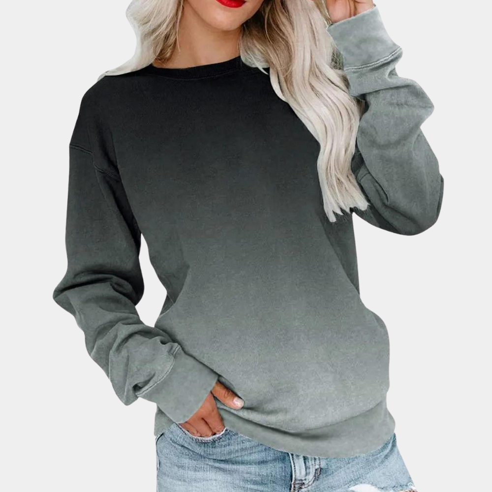 Damenpullover grau Ombre, langärmelig, lässig, Baumwolle, modisch, Herbstmode.