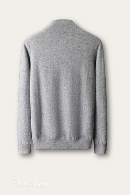 Grauer Kaschmirpullover Herren, Rückansicht, weiches Material, elegantes Design, Wintermode.