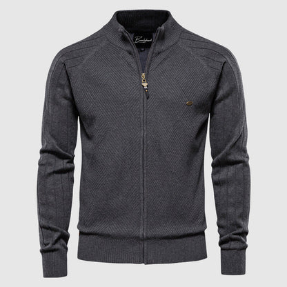Dunkelgrauer Herren-Strickpullover mit Reißverschluss, John Wellington, elegantes Design.